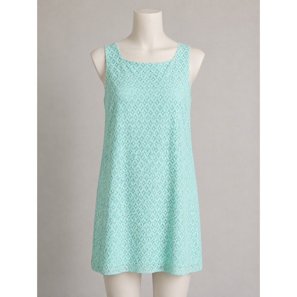 Musette Mint Green Lace Sleeveless Shift Dress 14 Floral Geometric Scoop Neck